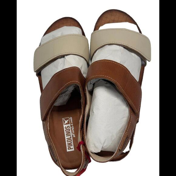 Pikolinos 37 Leather  double strap 2 tone sandals gorgeous NWT - Picture 1 of 7